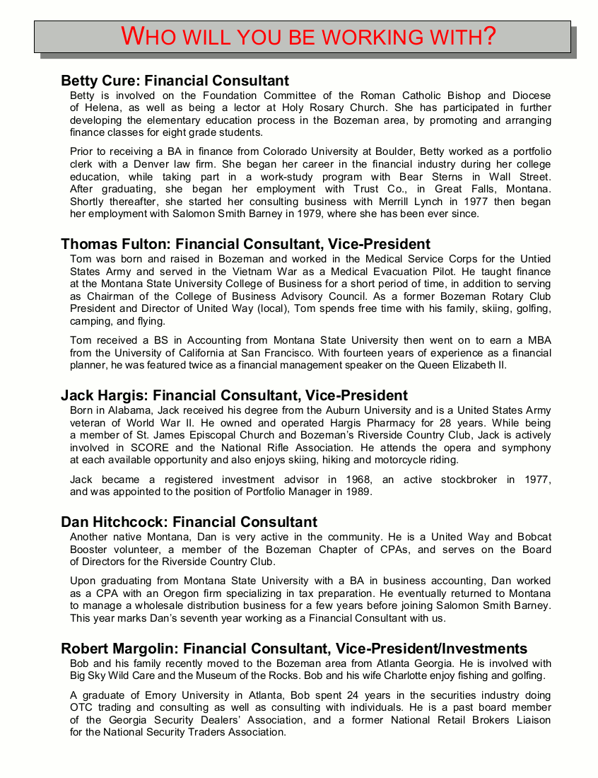 Page 4 of the Branch Brochure for Smith Barney Shearson, Inc. in Bozeman, Montana.