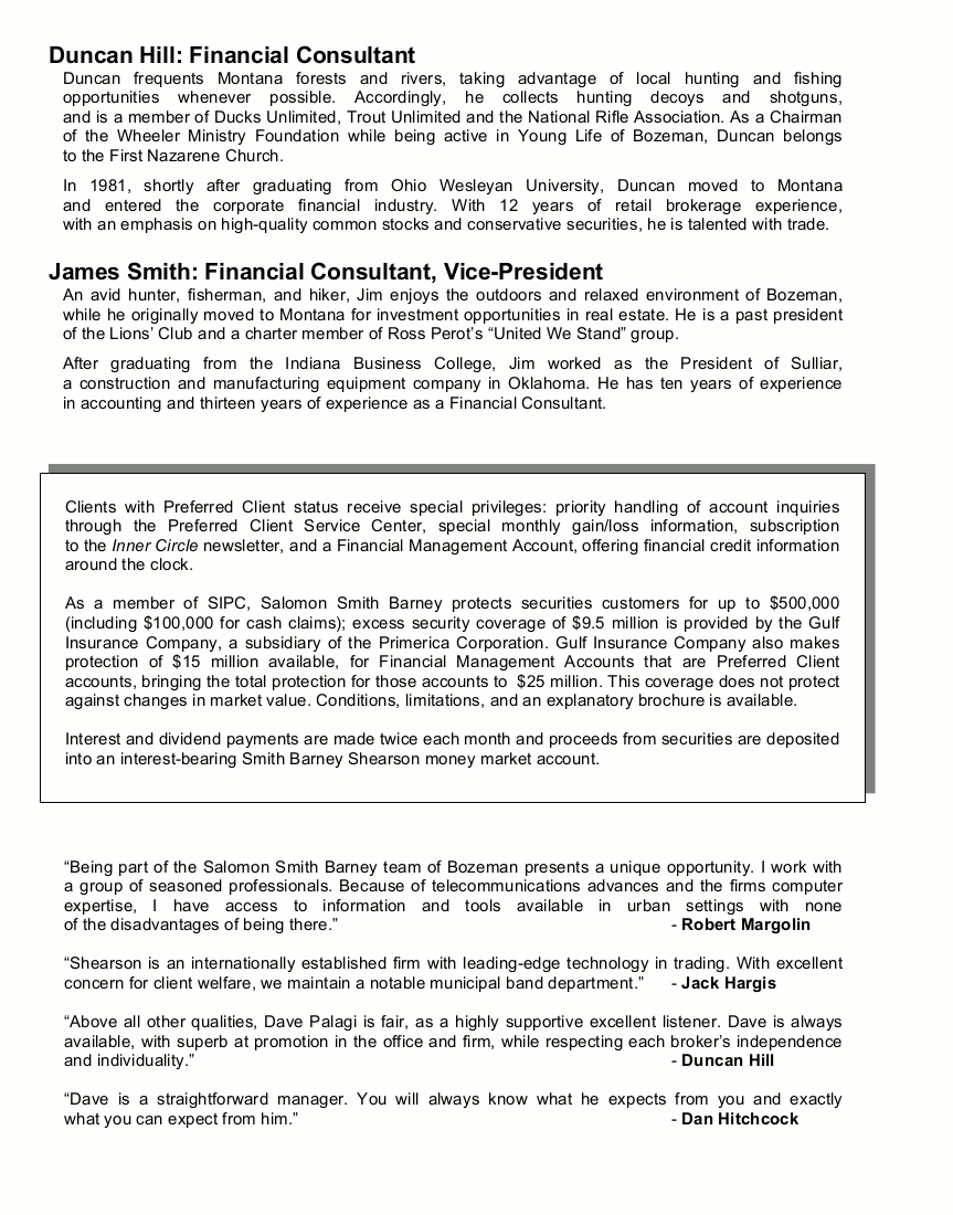 Page 5 of the Branch Brochure for Smith Barney Shearson, Inc. in Bozeman, Montana.